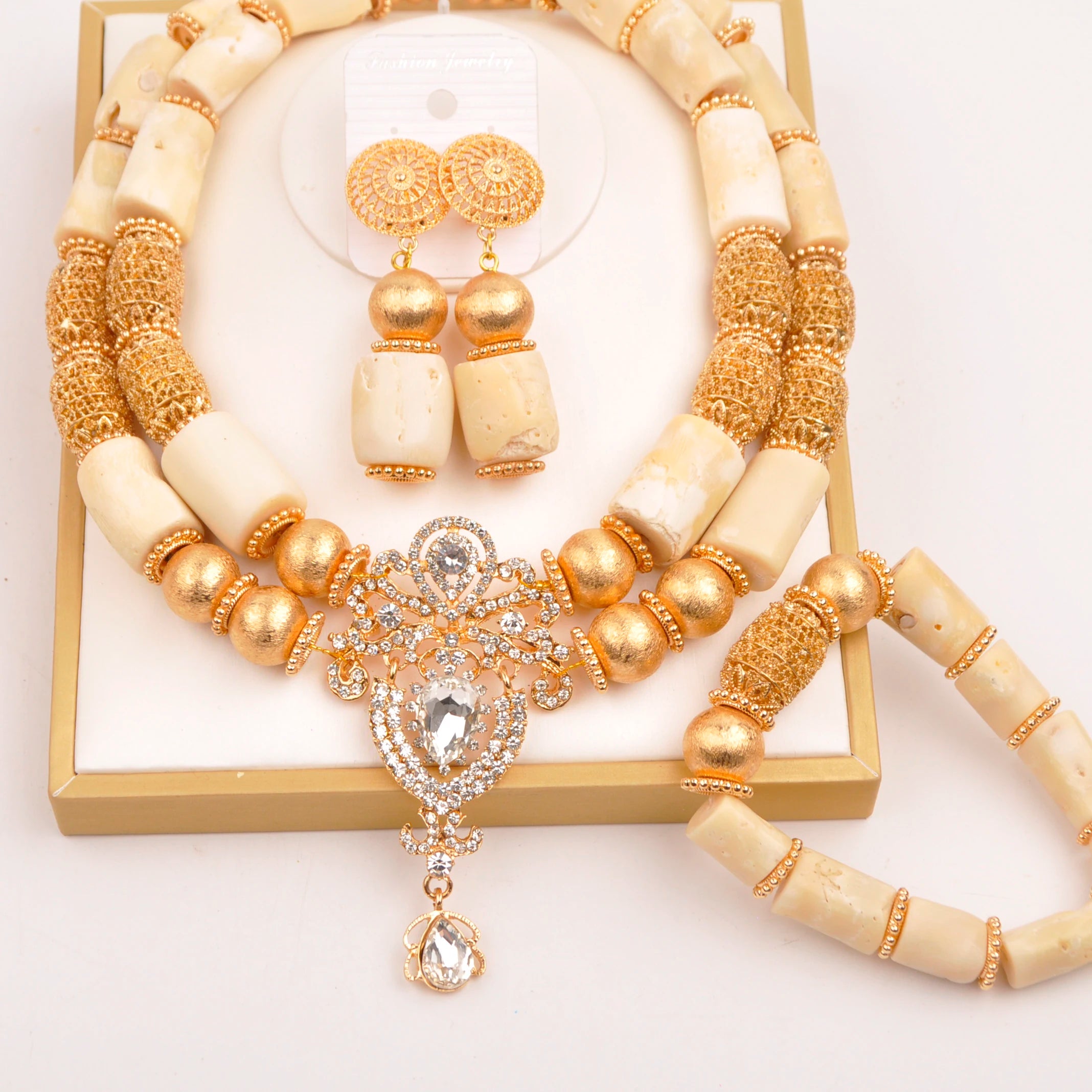 32inches 2Layers orange artifinal nigerian coral bead jewelry set wedding