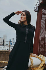 AS AW25 new design ribbing cardigan with denim collar + sleeveless maxi dress matching set for woman clothes