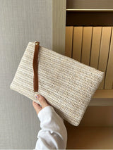 Straw Woven Clutch Bag, Trendy Braided Waist Purse, Women's Zipper Handbags for Phone Coin Key, Lady's Ultra Thin Straw Bag
