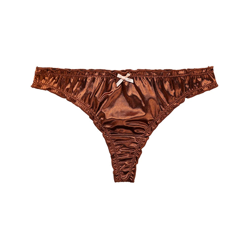 1Pcs/7Pcs Hot Sale Ladies Frill Trim Satin Ice Silk Seamless No Show Underwear Invisible Briefs Tanga Bragas Women's Panties