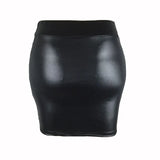 Women's High-Waist Slim Fit Mini Skirt Vintage Bodycon Hip Pencil Skirt Sexy Imitation PU Clubwear Ladies Office Clothing