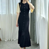 Summer Spring New French Elegant Fragrance High-end Slimming Knitted Mermaid Dress Hollow Slimming Fish Tail Knit Dress