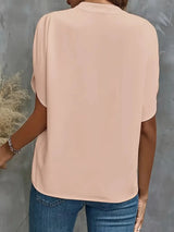 VEITCHE Summer Women Casual Solid Blouse Women Fashion V-neck Half Sleeve Shirts Office Elegant Pullover Loose Blusas Tops