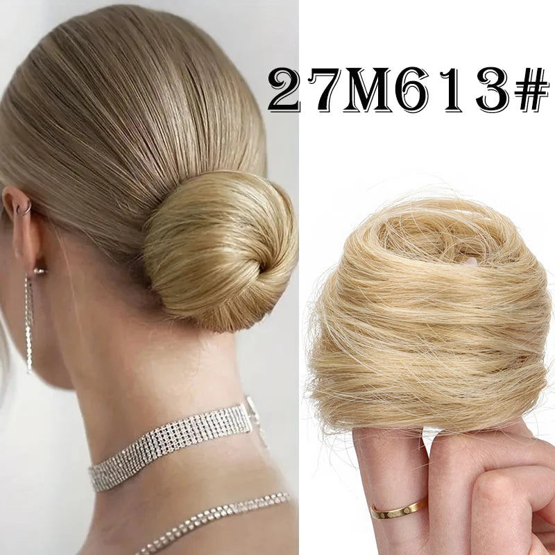 Elegant Synthetic Hair Bun for Women Soft Comfortable Chignon Style Elastic Rubber Band Scrunchy Updo Hairpiece
