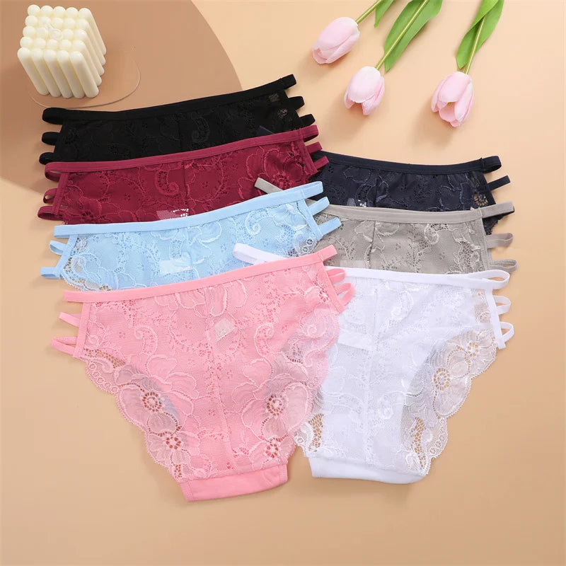 3PC/Set Women's Sexy Floral Lace Panties Low Rise Hollow Out Briefs Transparent Underwear Female Elastic Straps Soft Lingerie