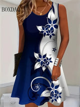 2025 Women Summer Sleeveless Bohemian Dress Fashion Imitate Cowboy Vest Flowers Print Dress Casual Tank Beach Dresses For Women