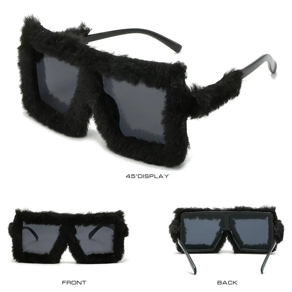 Y2K Oversized Plush Sunglasses Style Soft Fluffy Winter Shades Party Christmas Halloween Cosplay Novelty Glasses for Women