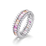 ALLNOEL Rainbow Band Ring for Woman Pure 925 Sterling Sliver 5A Zircon Eternity Fine Jewelry Colorful Engagement Birthday Gifts