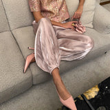 Linad Elegant Pink Crepe Loose Bloomers For Woman Street Chic Pleated Trousers Female Autumn Vintage High Waist Long Pants 2025