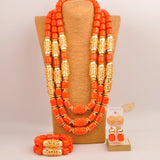 32inches 2Layers orange artifinal nigerian coral bead jewelry set wedding