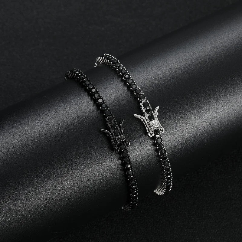 New Fashion Real S925 Sterling Silver Plated 18K Gold 5A Grade Zircon Black Tennis Bracelet for Men and Women Fashion Jewelry