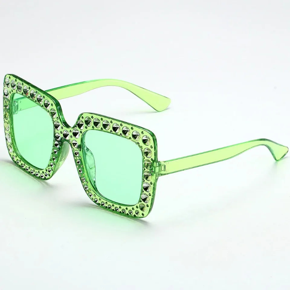 Diamond Oversized Sunglasses Big Square Frame Sunglasses UV400 Crystal Eyewear Retro Rhinestone Frames Eyeglasses