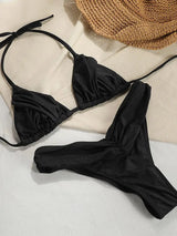 Sexy Folds Bikini Set Solid Micro Bikinis Women Swimsuit Female Triangle Swimwear Beach Wear Bathing Suit