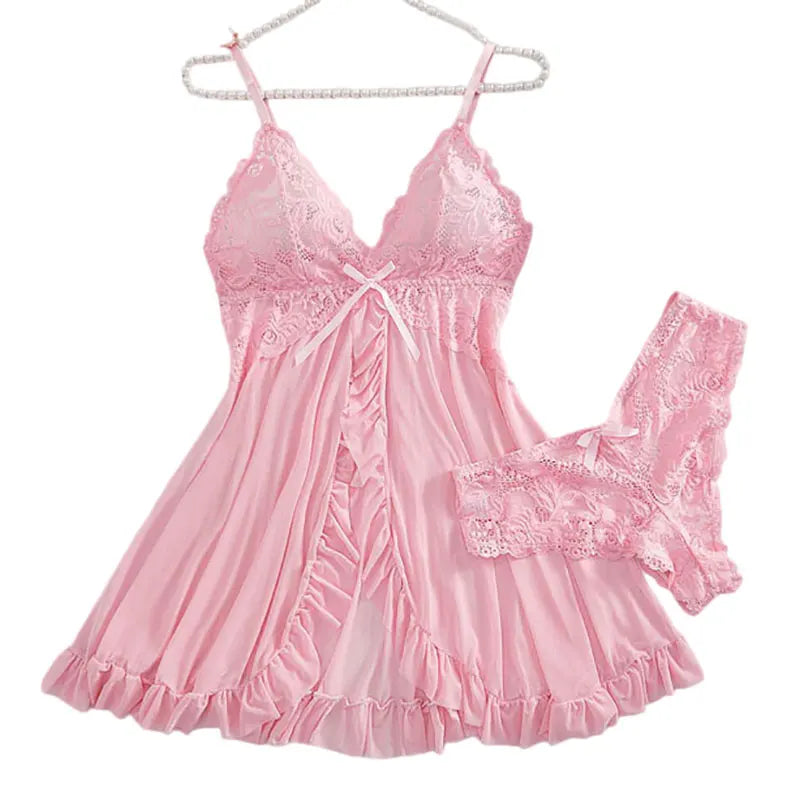 A Set Of Woman Underwear Nightgown Thong Sets Plus Size Suspender Lace Lingerie Sexy Accessories Erotic Bra Nightdress lencería