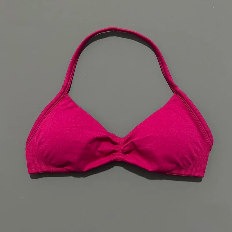 HISTELLO Impact Strappy Bra Women Seamless Gym Underwear High Support Halter Sexy Sports Clothing Push-up Yoga Workout Tank Top