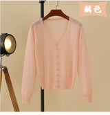 Summer Cardigan Women Cropped Korean Fashion Style Female Black Women's Coat Clothing V-neck Ladies Sweater Outerwear Cute Basic
