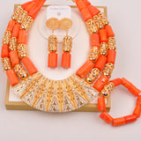 32inches 2Layers orange artifinal nigerian coral bead jewelry set wedding