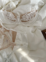 Embroidered flowers lingerie three-piece underwear thin bras breathable top push up women large size bra set