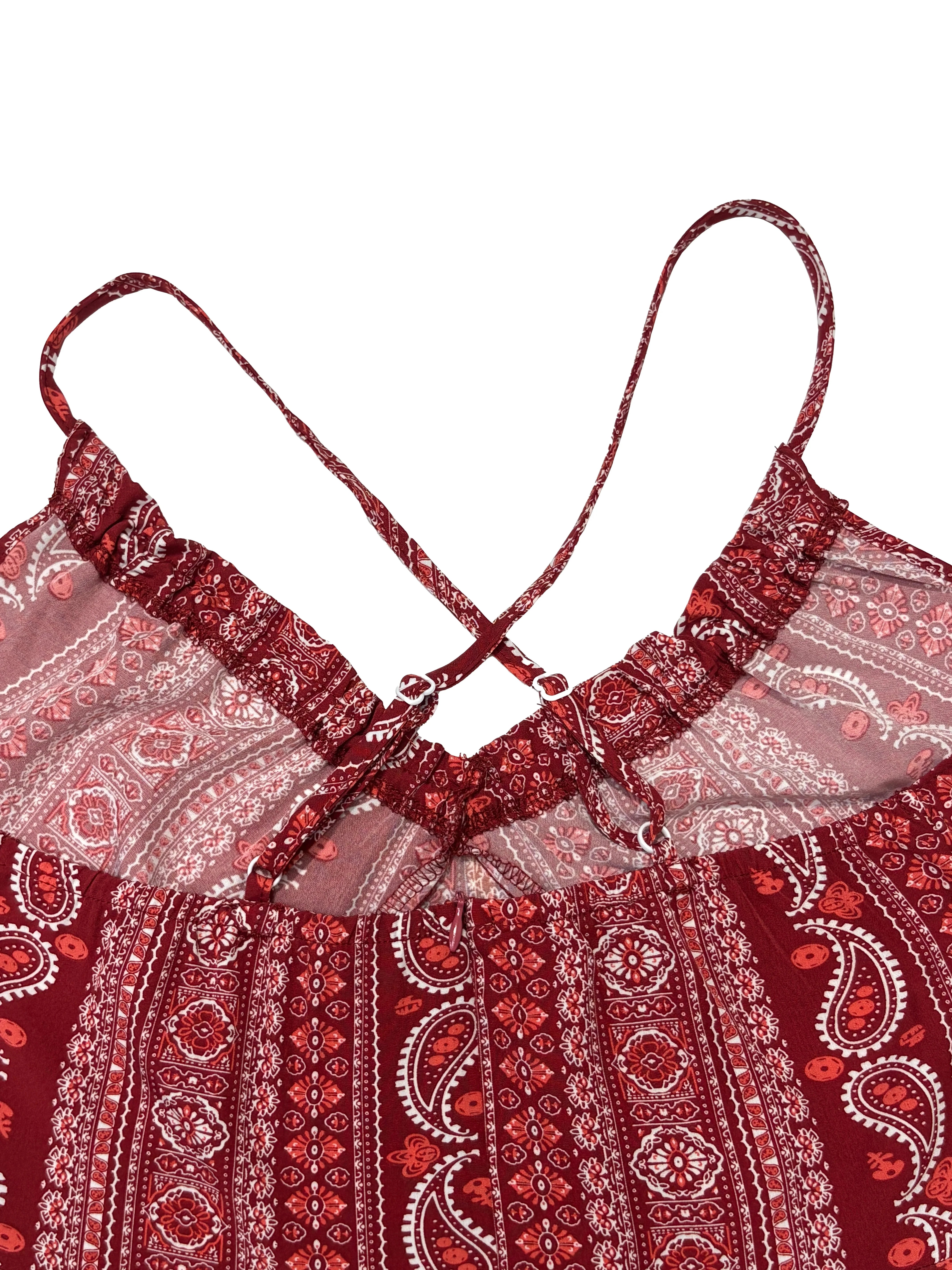 Women's Summer Ethnic Pattern Backless Split Thigh Dress Ladies Summer Clothes Boho Fashion Frill Trim Long Dress for Beach