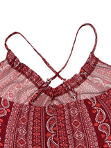 Women's Summer Ethnic Pattern Backless Split Thigh Dress Ladies Summer Clothes Boho Fashion Frill Trim Long Dress for Beach