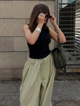 Bornladies Autumn Womens 100% Cotton Loose Lantern Style Wide Leg Pants Street Style Casual Lazy Pants Fashion Trousers