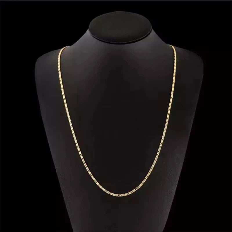 Fashion 18K Gold Necklace 2MM 16/18/20/22/24/26/28/30 Inch Side Chain Necklace For Women Men Jewelry 925 Silver Necklace