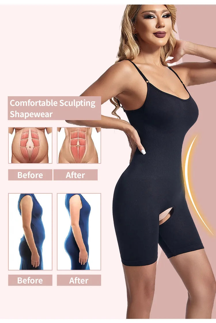 Women Seamless Bodysuit Compression Open Crotch Shapewear Push Up Belly Tightening Corset Slimming Butt Lifter Full Body Shaper