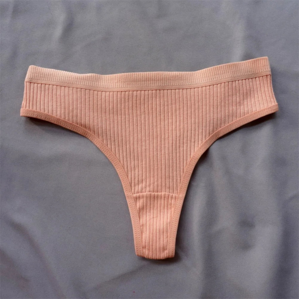 3 Pcs Seamless Ladies Ribbed Cotton Thong Simple Women's Low Waist Bikini Briefs Sports Girls Underwear Plus Size