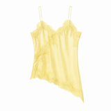 Elegant Asymmetrical Lace Lace Patchwork Top Sleeveless Backless Camisole Tops V Neck Sexy Lace Women tank top Summer Wear