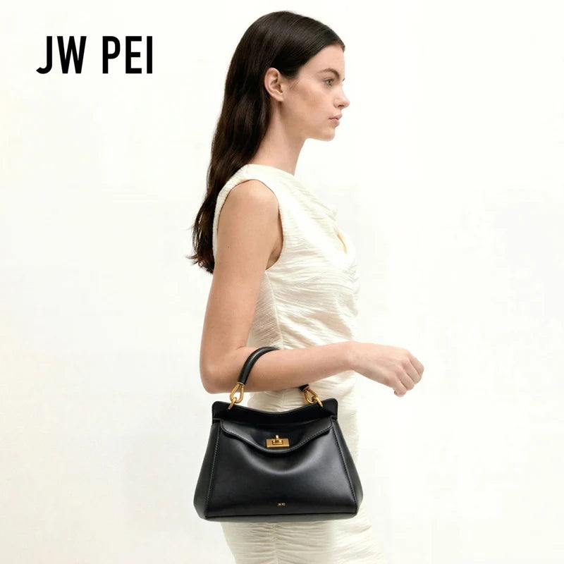 JW PEI Lucia Top-Handle Bag Luxury Designer Crossbody Shoulder Bag for Women Elegant Turn Lock Vegan Leather Messenger Purse