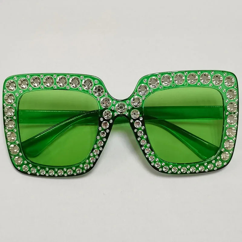 Diamond Oversized Sunglasses Big Square Frame Sunglasses UV400 Crystal Eyewear Retro Rhinestone Frames Eyeglasses