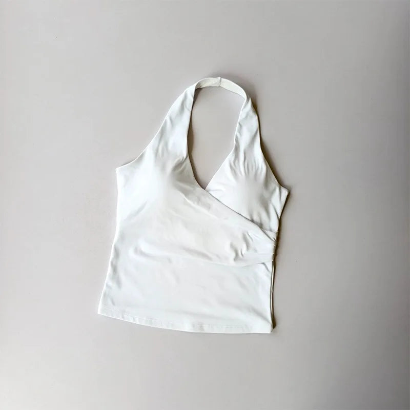 Women's Sexy V-Neck Fitness Bra Nude Sports Bra Hanging Neck Yoga Suit Vest Comfortable Breathable Gym Top for Active Wear