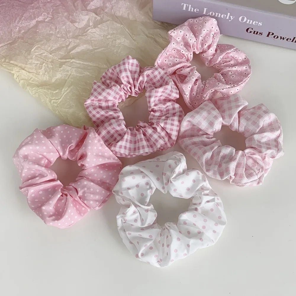 5pcs Polka Dot Hair Ties Cute Fabric Scrunchies Floral Print Hair Bands Elegant Academy Style for All Ages
