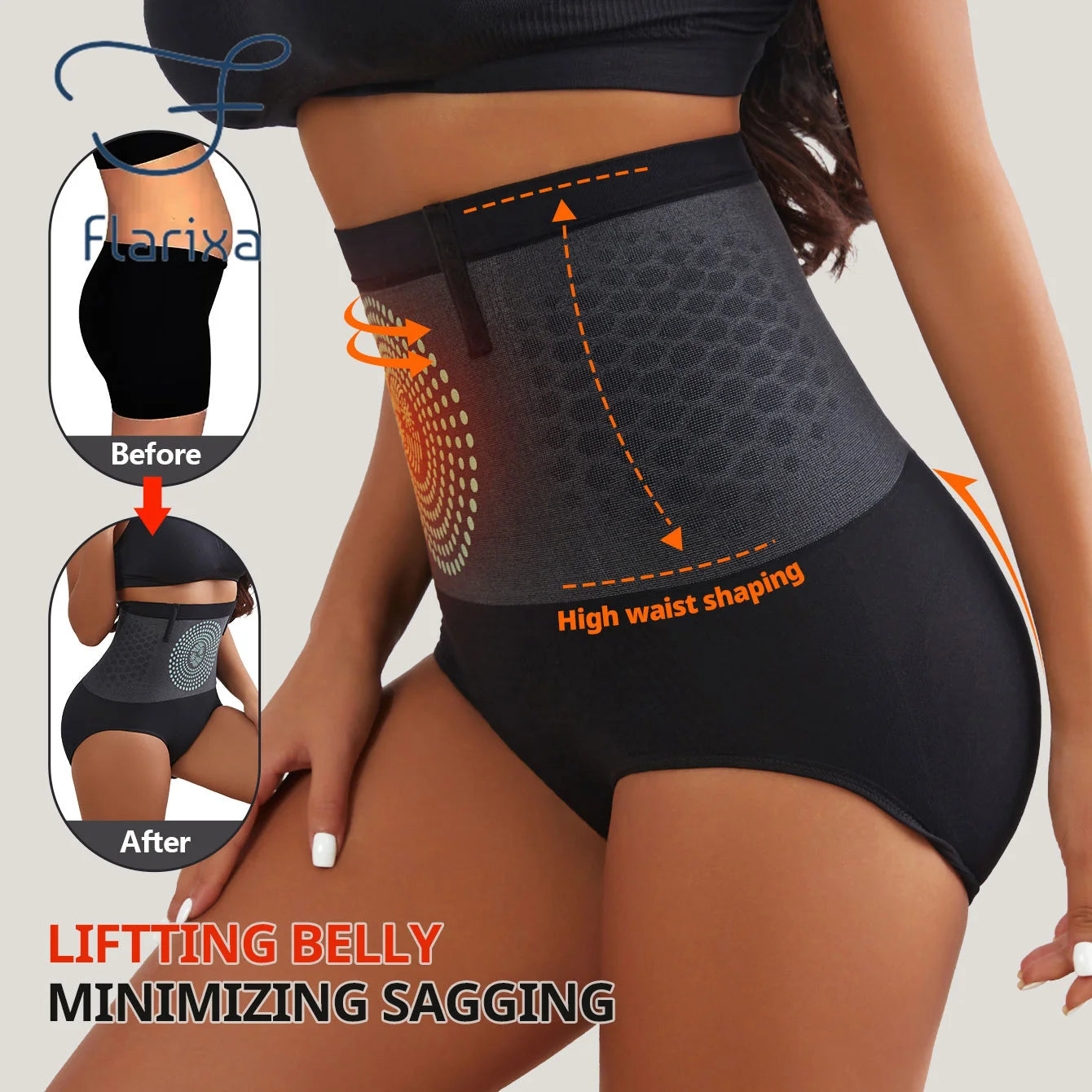 Flarixa 1/2/3Pcs Seamless Women's High Waist Abdomen Control Panties Magnetic Therapy Warm Uterus Underwear Body Shaping Briefs