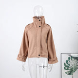 Fashion Short Woolen Coat For Women Stand Collar Full Sleeve Loose Zipper Jacket Female 2025 Spring Autumn Solid Lady Outwear