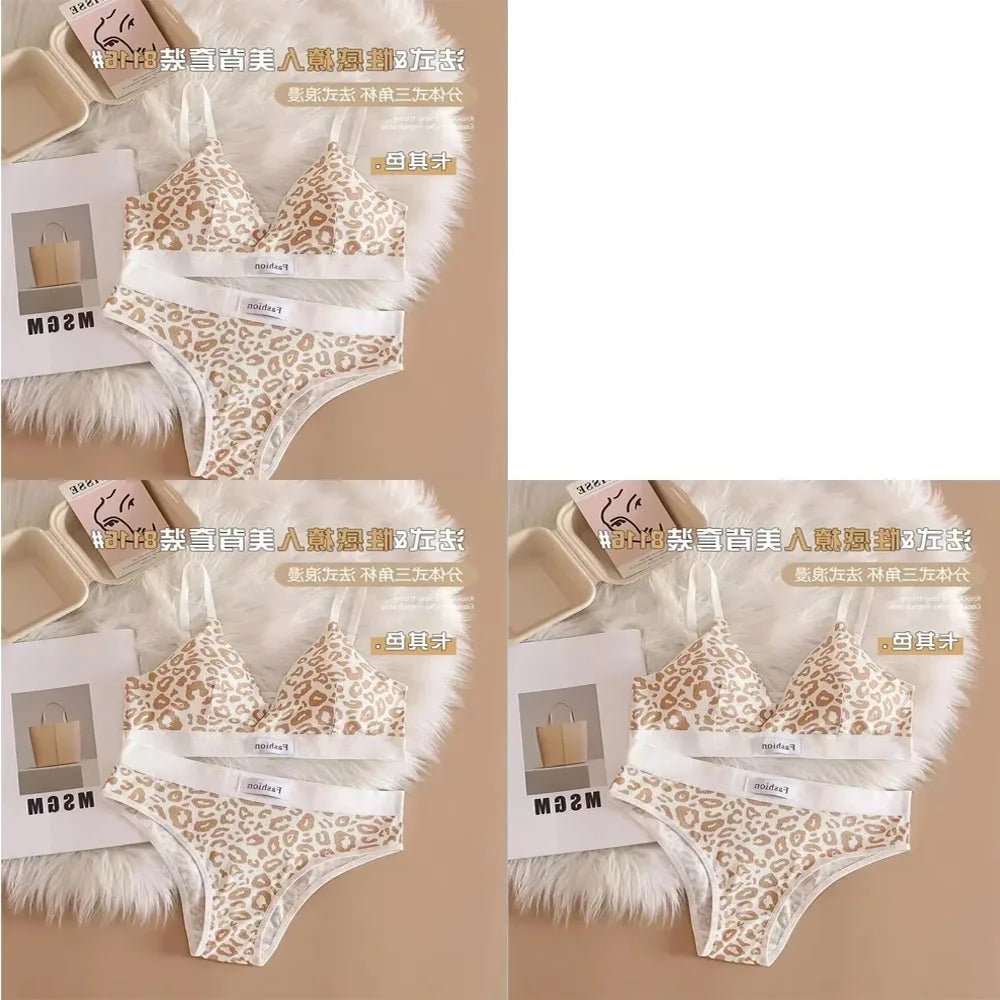1/3/8Pcs Seamless Bra Set Low Waist Panties Leopard Bralette Sexy Lingerie Set Vneck Sport Brassiere Female Cotton Underwear Set