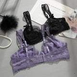 Sexy Ultra-thin Lace Bras Women's Push Up Summer Breathable Bra Hollow Out Gathered Underwear French Elegant Bow Underwire
