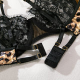 Krasapt Sexy Leopard Printing Lace Patchwork Women Lingerie 3Pcs Sets Romantic Mesh Perspective Intimates Underwear Erotic Set