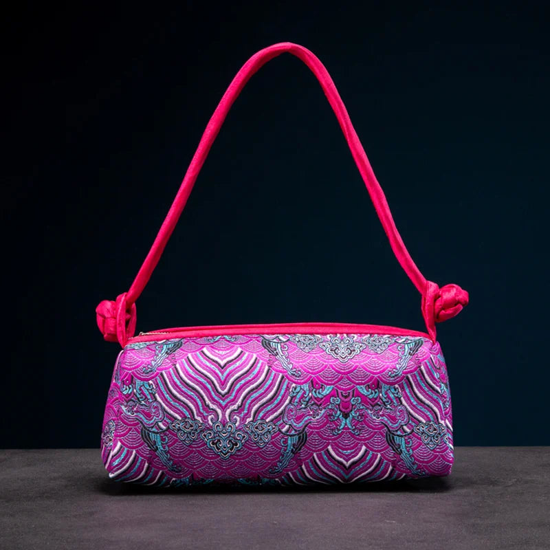 Fashion Shoulder Bag Women Handbag Luxury Embroidered Silk Bag Female Purse Small Cute Cosplay Cheongsam Flower Satin Tote Bag