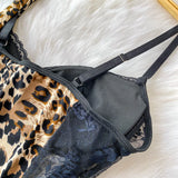 Women Hotsweet V-neck leopard slim  Vintage Straps Bodysuits Chic lace Jumpsuits Slim Top Clothing