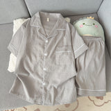 Youth Men's Slim Fit New Pajama Set Solid Color Short Sleeve Lapel Top and Elastic Shorts Pajamas Summer Loungewear Sleepwear