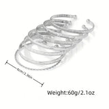 7Pcs Stackable Engraved Open Cuff Bangle Set, Boho Multi Pattern Stack Bracelets, 2 Colors Available Gold Silver, Minimalist Beach Vacation Women Wrist Jewelry, Trendy Fashion Gift Accessories For Ladies