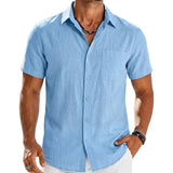 Mens Summer Solid Color Short Sleeve Tees and Premium Breathable Elegant Casual Shirts Hawaiian Inspired Cotton Linen Tops