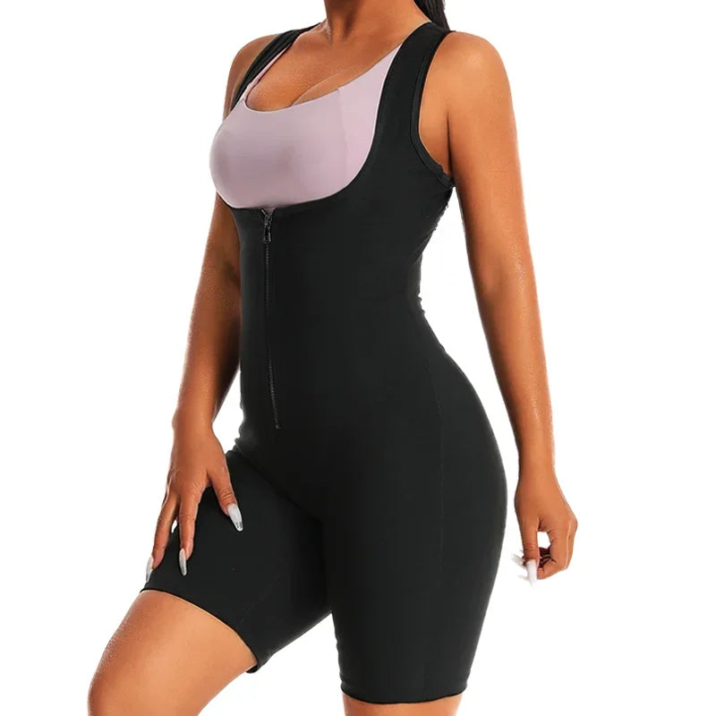 Women Hot Thermo Sauna Bodysuit One Piece Jumpsuit Shapewear Fitness Workout Sweating Bodysuit Body Shaper Thigh Trimmer Shorts