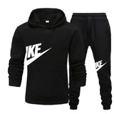 New men's casual fitness and running sportswear for autumn and winter, fashionable printed loose hooded pullover + long pants se
