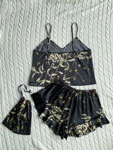 Elegant Floral Print Cami Tops Ruffle Hem Shorts Pajama Set  Women's Sleepwear Loungewear