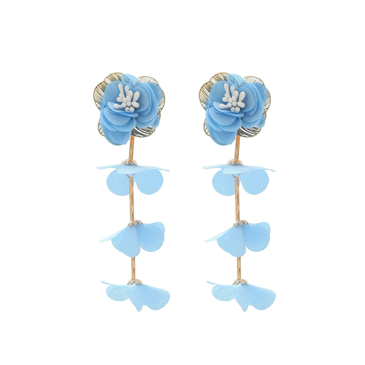 Chiffon flower multi-layer earrings, summer beach vacation style exaggerated earrings design, light luxury, niche