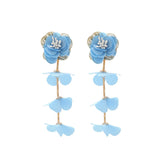 Chiffon flower multi-layer earrings, summer beach vacation style exaggerated earrings design, light luxury, niche