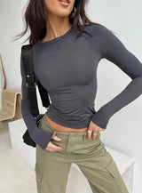 Y2k Long Sleeve T Shirt Women Spring Autumn Crop Top Casual Slim Fit Pullovers Solid O Neck T-shirts Streetwear Female Basic Tee