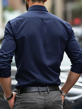 New Men Shirt Elegant Fashion European Long Sleeve Classic Smart Casual Elastic Anti-pilling Male Business Dress Shirts